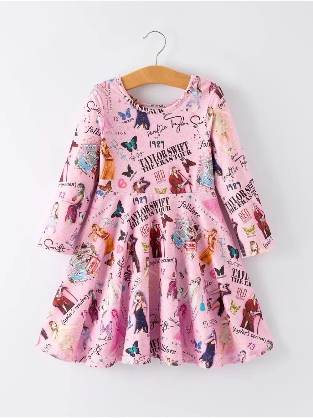 Rylee Faith Taylor Swift Print Girls Long Sleeve Dress Musical Journey in Style